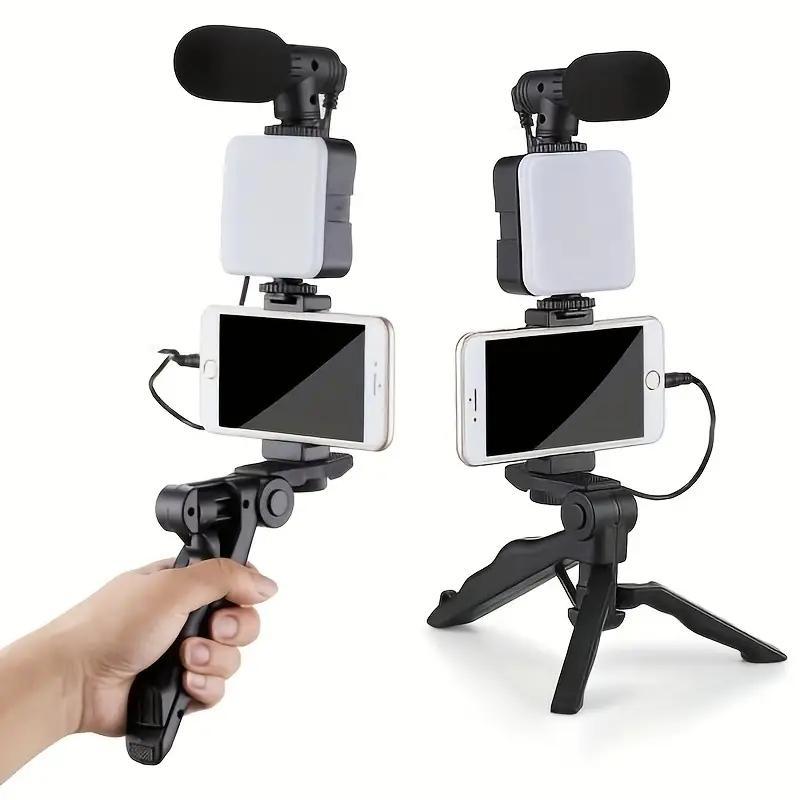 5 in 1 Phone Stand Stabilizer with LED Fill Light, Portable Smartphone Tripod for Live Streaming, Folding Tripod Stand for Selfie, Phone Tripod