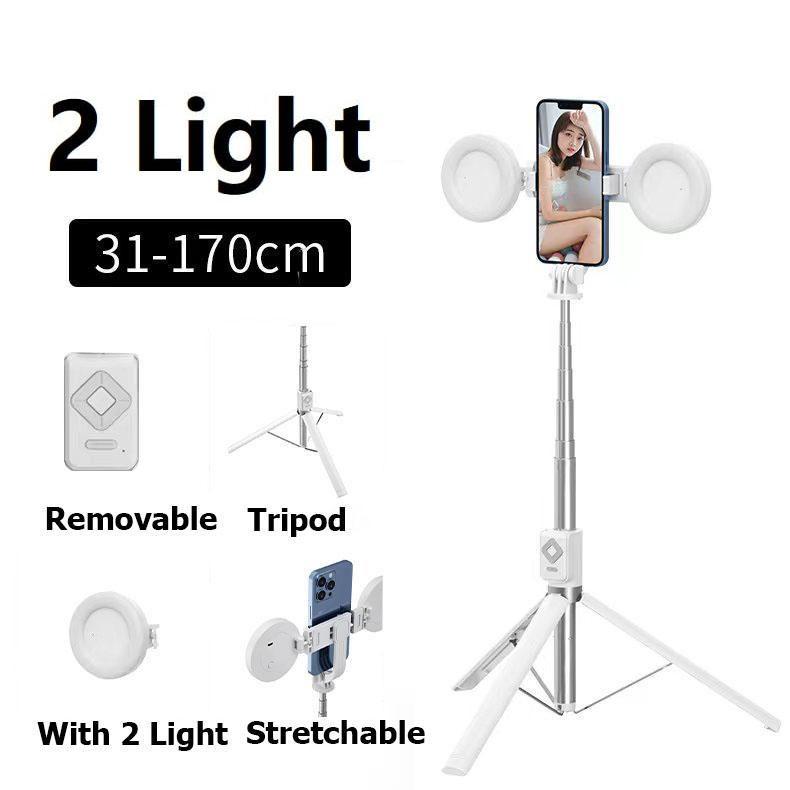 Imoli Beauty Dual Fill Light Selfie Stick Tripod with Wireless Bluetooth Remote Control, 6-in-1 Retractable Travel Accessories for iPhone and Android Phones - Mobile Cellphone Smartphone Stand