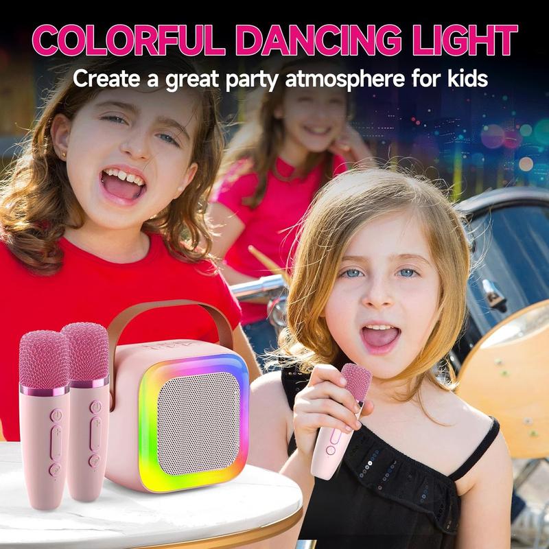 Mini Karaoke Machine for Kids Teen Adults, Kids Karaoke Machine with 2 Wireless Microphones and LED Lights Toys for Christmas Birthday Party, Home, Gifts for 4 5 6 7 8 9 10 11 12+ Years Girls Boys Mini Bluetooth Audio Smartphone