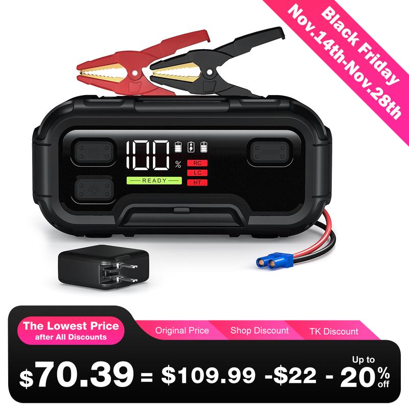 6000A Jump Starter,HOPCREW 32000mAh Car Battery Jump Starter with LED Display&60W PD Fast Wall Charger for All Gas or Upto 12L Diesel,12V Jump Pack Battery Booster with Built-in LED Light Accessories Mobile Phone Smartphone,Final price depends on payment