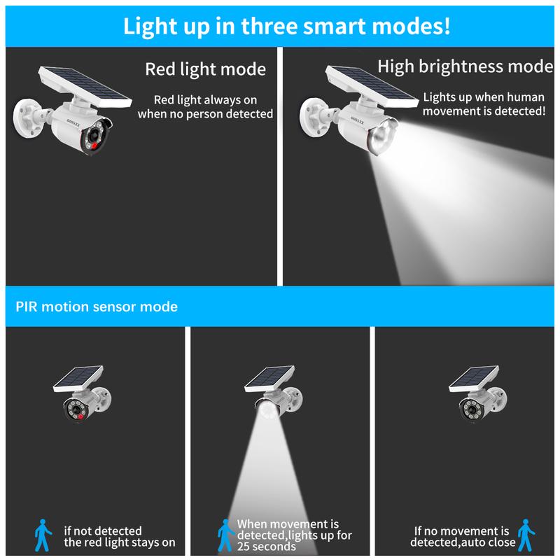 {Wire Free Fake Security Camera light With One Red Led} Solar Powered Outdoor Spotlight,Floodlight,Motion Detection,IP66 Waterproof Home Business