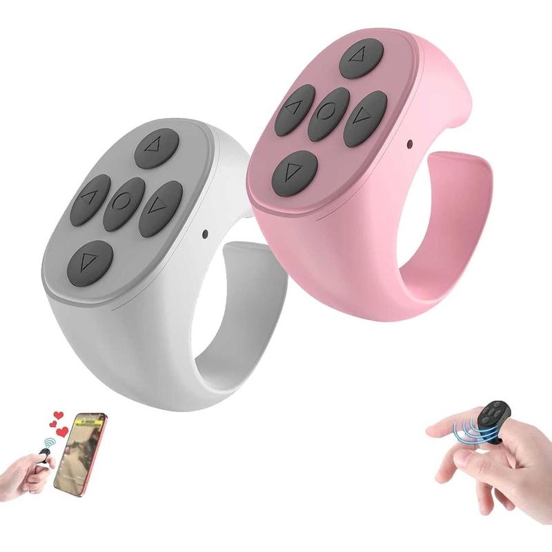 Tiktok Scrolling Ring, TIK tok Bluetooth Remote Control Ring Rechargeable Tiktok Clicker Button Finger Phone Control Ring for Kindle APP Page Turner Compatible with iPhone iPad iOS Android (White)