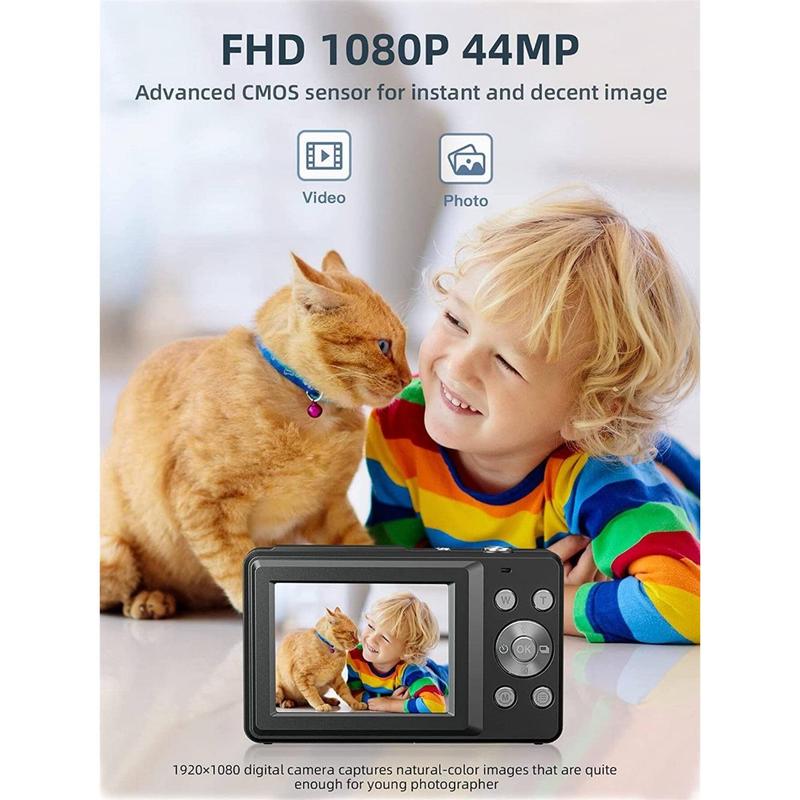 Digital Camera, FHD 1080P, Digital Point And Shoot, 44MP For Vlogging With Anti Shake 16X Zoom, Compact, Small For Boys Girls Teens Students Seniors