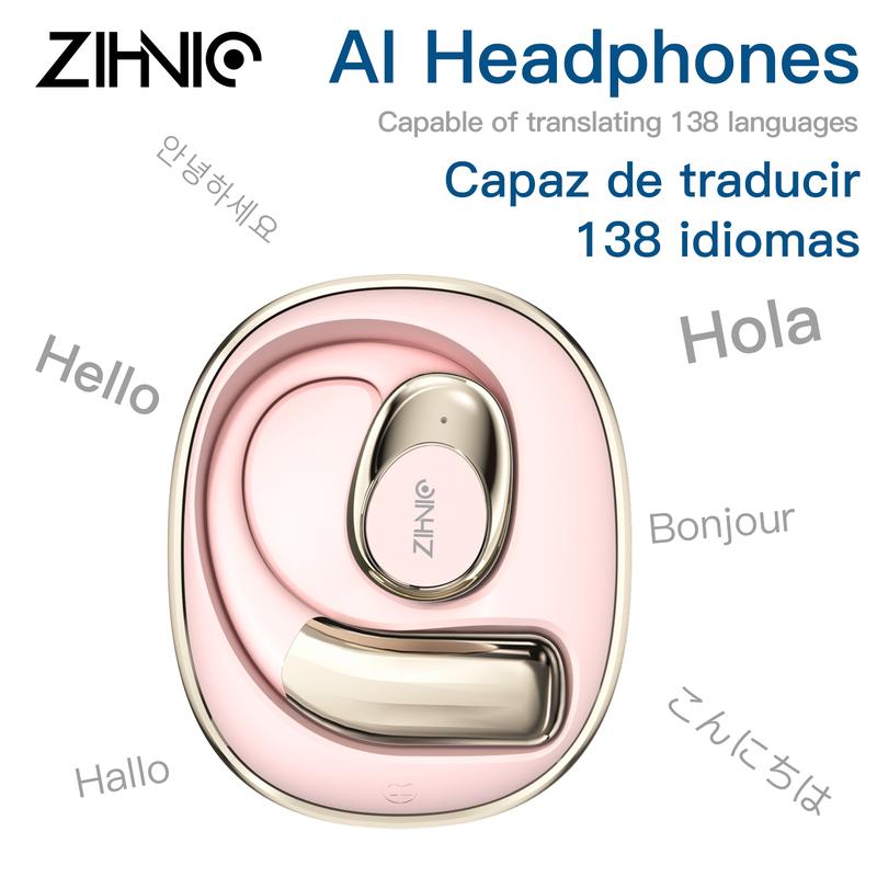 ZIHNIC S09 AI Translation Earbuds With Charging Case, Bluetooth 5.4 Wireless Open-Ear Headphones Support 138 Languages,Sweat-proof Earphones With Lanyard,Automatic Translation HIFI Sound Quality