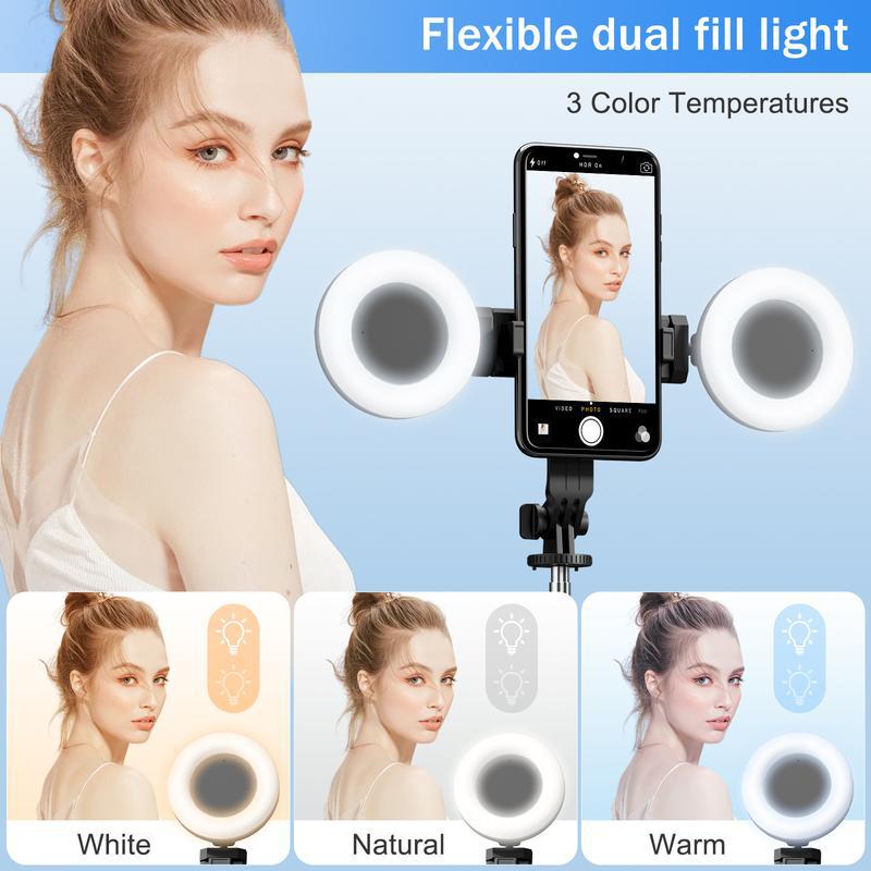 Imoli Beauty Dual Fill Light Selfie Stick Tripod with Wireless Bluetooth Remote Control, 6-in-1 Retractable Travel Accessories for iPhone and Android Phones - Mobile Cellphone Smartphone Stand