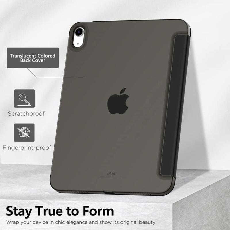 for iPad 10th Generation Case 2022, Slim Stand Hard PC Translucent Back Shell Smart Cover Case for iPad 10th Gen 10.9 inch 2022, Support Touch ID, Auto Wake Sleep,Black