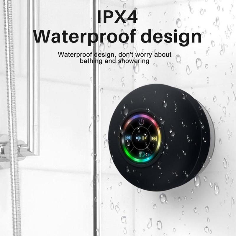 Waterproof Mini Bluetooth Shower Speaker, Portable Wireless Speaker Led Shower Suction Cup Speaker, Small Surround for Party, Travel, Beach Bathroom