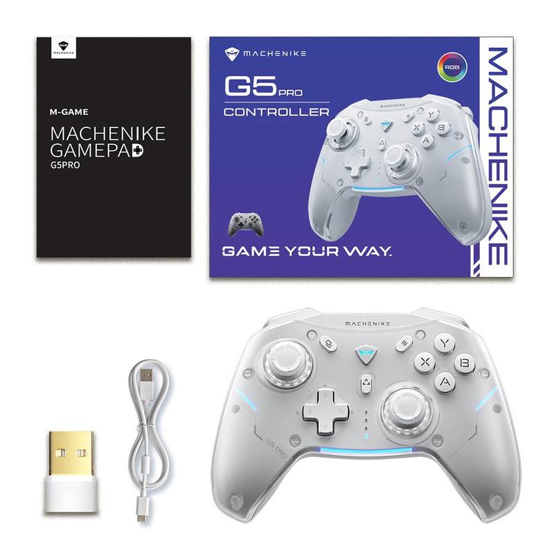 Machenike G5 Pro Wireless Gamepad Controller with RGB Light, 1 Count Durable Portable Hall Linear Trigger Mechanical Button Gamepad Controller, Tri-mode Connection Gamepad Controller for PC Steam Switch PC Tablet Smart TV, Stocking Fillers Gift