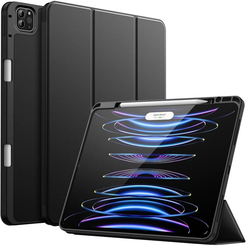 Case for iPad Pro 12.9-Inch (6th 5th Generation, 2022 2021 Model) with Pencil Holder, Support 2nd Pencil , Slim Tablet Cover with Soft TPU , Auto Wake Sleep (Black)