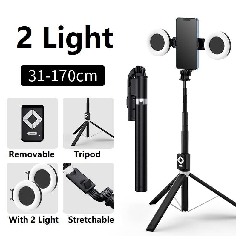 Imoli Beauty Dual Fill Light Selfie Stick Tripod with Wireless Bluetooth Remote Control, 6-in-1 Retractable Travel Accessories for iPhone and Android Phones - Mobile Cellphone Smartphone Stand