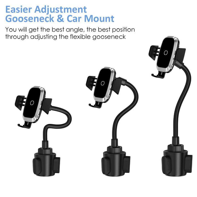 Adjustable Cup Holder Phone Mount for Car - Wireless Charger for iPhone 15 14 13 12 11 Pro & Samsung Galaxy S23 S22 S21 S20