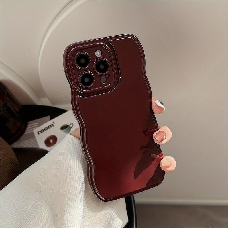 Wave Edge Solid Color Retro Burgundy Phone Case for iPhone 11 12 13 14 15 Pro Max