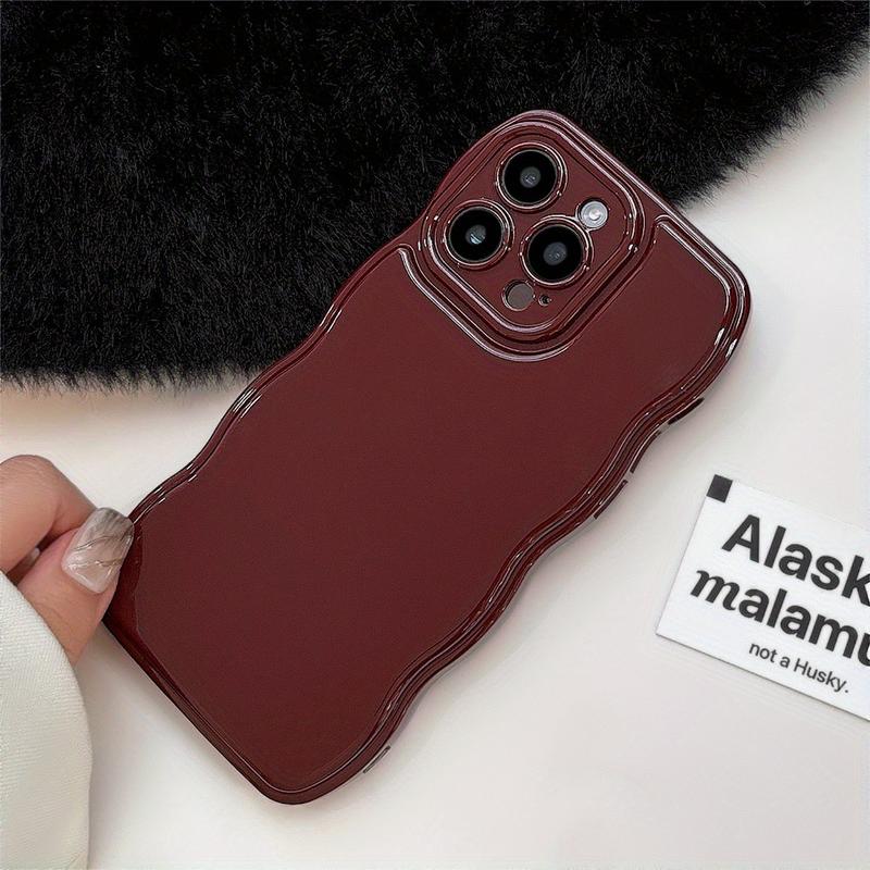 Wave Edge Solid Color Retro Burgundy Phone Case for iPhone 11 12 13 14 15 Pro Max