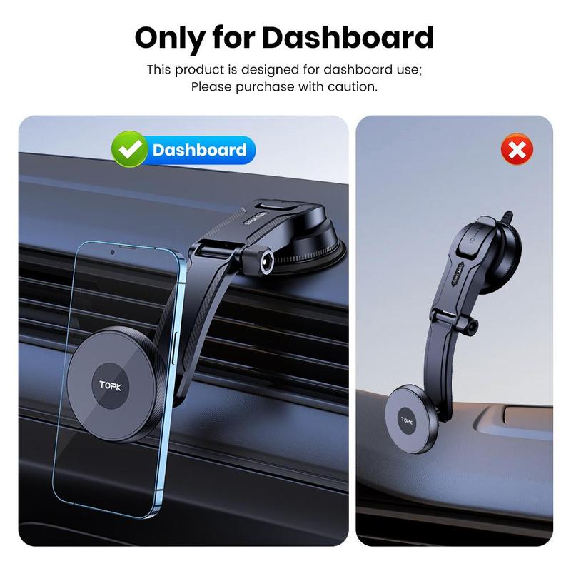 TOPK Magnetic Car Phone Holder, Adjustable Horizontally & Vertically Single-hand Operation Magnetic Car Phone Holder, Car Interior Accessories for MagSafe