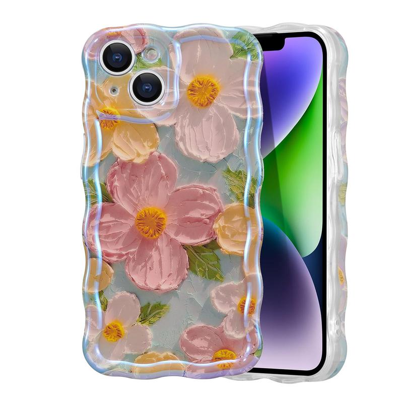 Case for iPhone Oil Painting Printed Flower Colorful Retro Smooth TPU Cute Protective Phone Cover for Girls for Iphone Series 11 12 13 14 15 Pro Max 15 Plus Not 3D