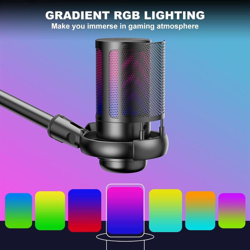 USB Type-C Microphone, Plug-and-Play RGB Capacitive Microphone with Data Cable, Microphone for Recording, Gaming, Streaming, Broadcasting & Conference, Summer Gifts 2024