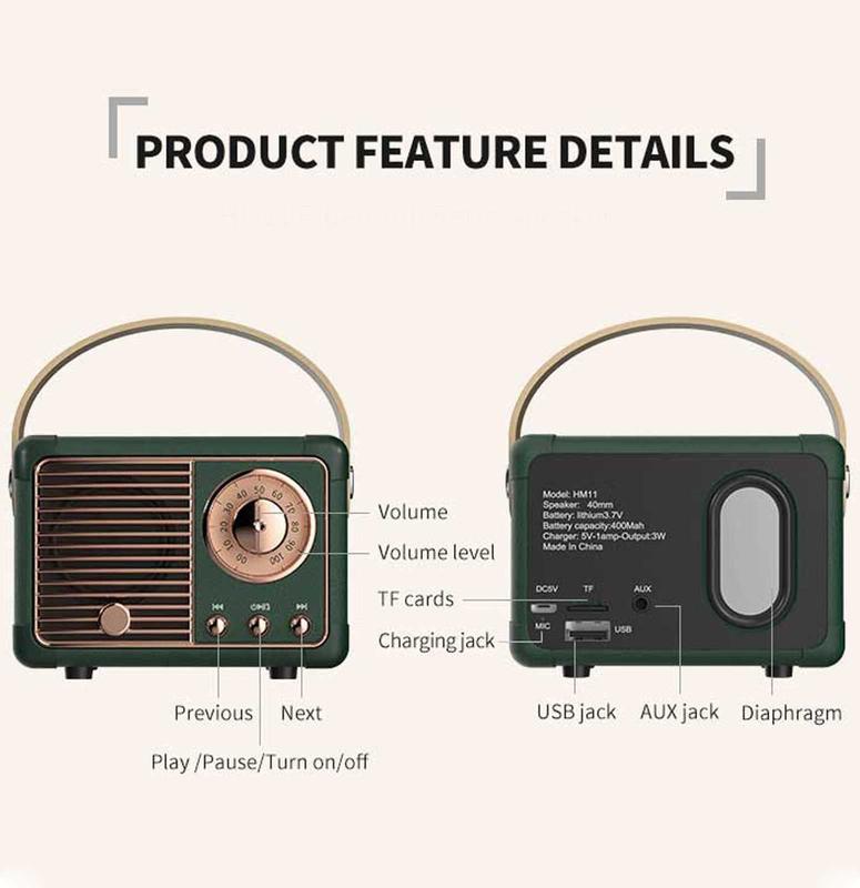 Mini Wireless Bluetooth Speaker, Vintage Decoration, Cute Retro Style, Desktop Decoration, Accessory, Gift for iPhone Android (Green) Audio Compact Portable Connection Stereo