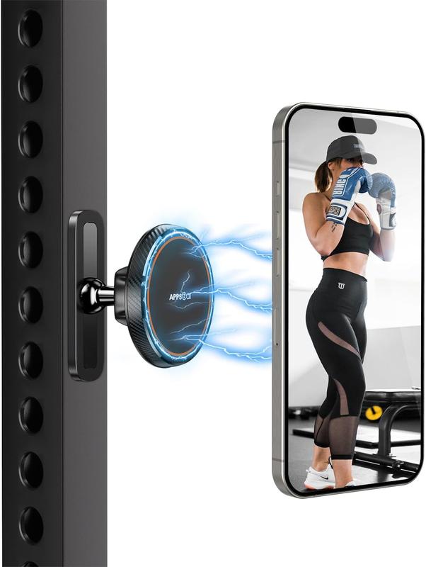 Gym Magnetic Gym Phone Holder for Magsafe, 360 Adjustable, Gym Accessories Dual Magnetic Phone Holder for Gym, Alloy Base and Joint, Compatible with Magsafe iPhone 16 15 14 13 12 Series, Fitness Accessory