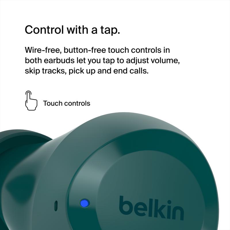 Belkin SoundForm Bolt True Wireless Earbuds, Comfortable Ear buds, High Fidelity Sound, 28 Hours, Switch Devices w  Bluetooth 5.2, IPX4 sweat & water resistant, Mono Mode to extend battery and stay alert, Charging Case Incl, Black, White, Lavender & Teal.