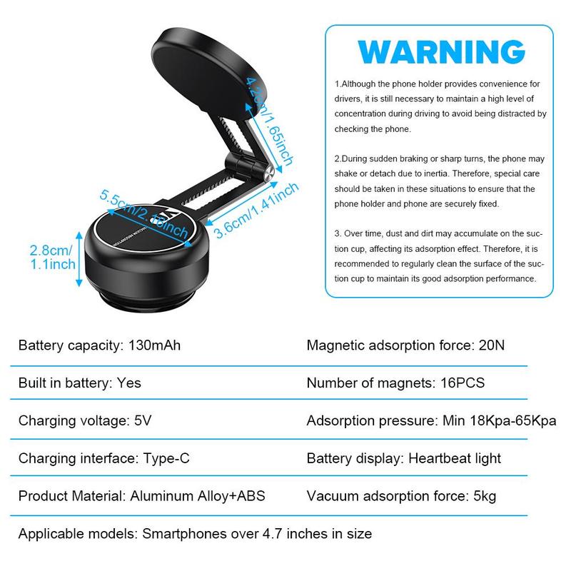 Foldable & 360° Rotatable Magnetic Car Phone Mount, Dual Stable Base Magnetic Car Suction Cup Adhesive Phone Holder for Most Cell Phones, Car Magnetic Phone Holder