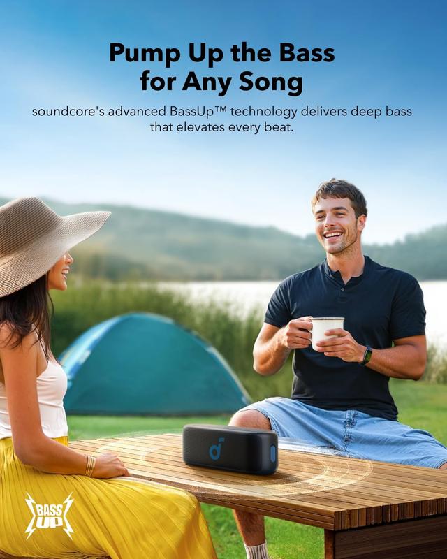 Soundcore Select 2S, Portable Bluetooth Speaker with 20W Stereo Sound, BassUp Technology, 16-Hour Playtime, Wireless Stereo Pairing, and IPX7 Waterproof for Hiking, Biking, and Outdoor Adventures