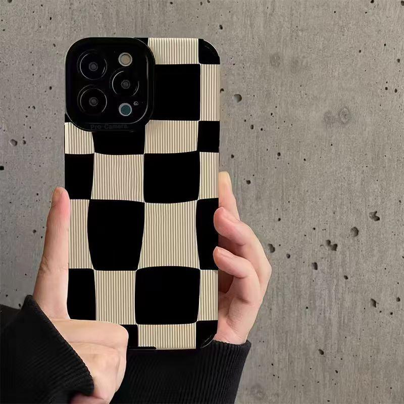 Lattice Pattern Cellphone Case, Shockproof Lens Protect Smartphone Case, Decorative Phone Protector Cover, Phone Protection Accessories Compatible with iPhone 11 12 13 14 15 Pro Max Devices