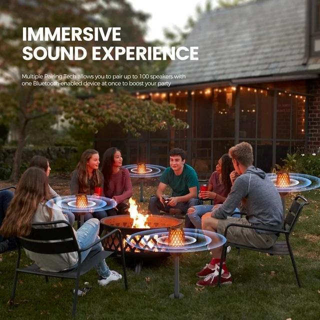 Outdoor Bluetooth Speaker with Light, Decor, Tech Gadget Cool Stuff, Sync up to 100 Wireless Portable Speaker with Wall Mount Stake Hook, Waterproof for Patio Yard Party Camping, 2 Pack