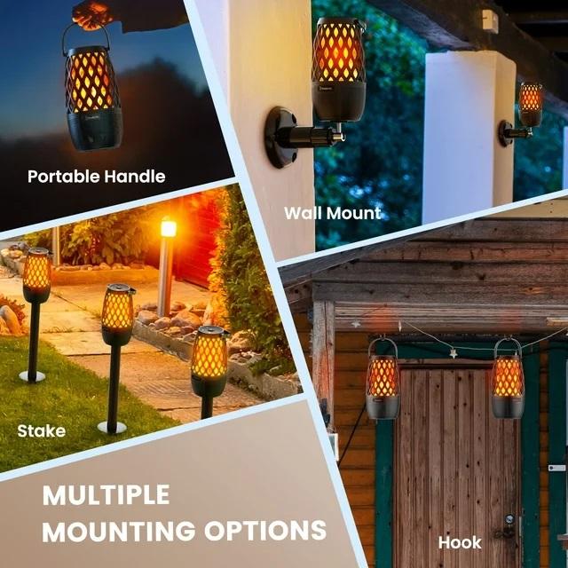 Outdoor Bluetooth Speaker with Light, Decor, Tech Gadget Cool Stuff, Sync up to 100 Wireless Portable Speaker with Wall Mount Stake Hook, Waterproof for Patio Yard Party Camping, 2 Pack