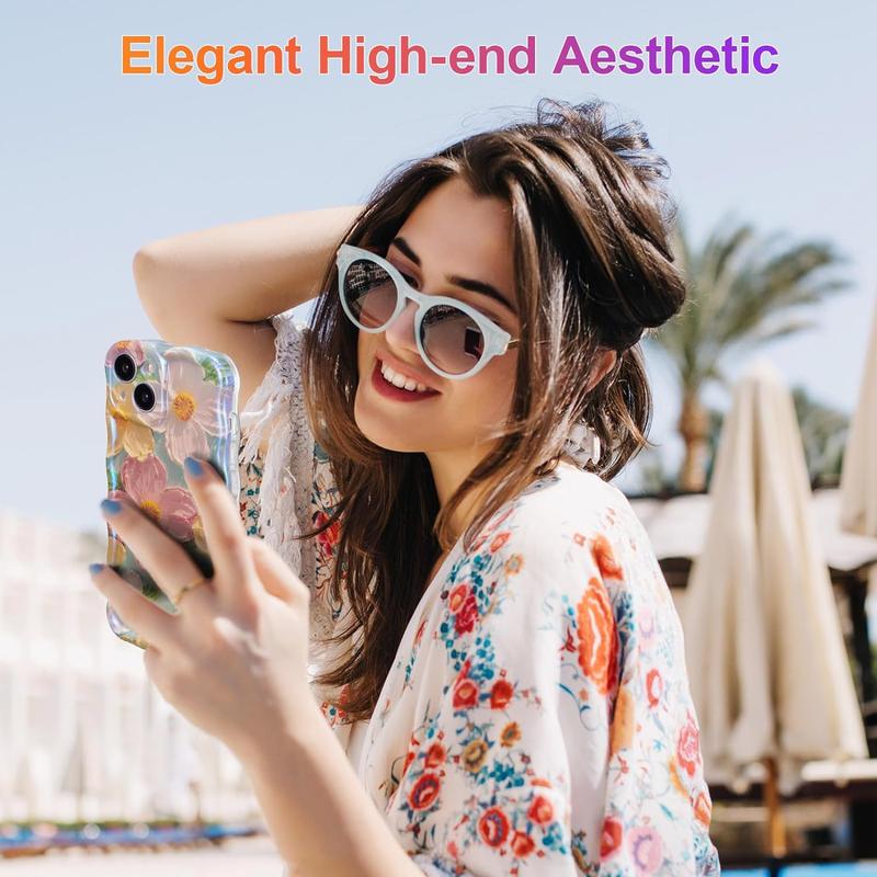 Case for iPhone Oil Painting Printed Flower Colorful Retro Smooth TPU Cute Protective Phone Cover for Girls for Iphone Series 11 12 13 14 15 Pro Max 15 Plus Not 3D