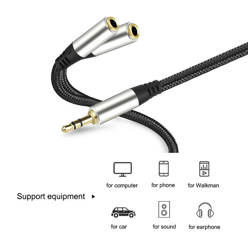 Premium 2-in-1 3.5mm Audio Cable, 1 to 2 Aux Audio Jack Cable, Audio & Video Accessories for Headphone Speaker