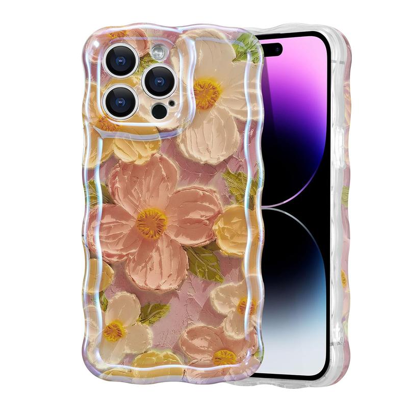 Case for iPhone Oil Painting Printed Flower Colorful Retro Smooth TPU Cute Protective Phone Cover for Girls for Iphone Series 11 12 13 14 15 Pro Max 15 Plus Not 3D