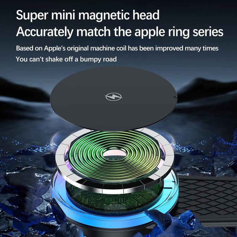 Magnetic Car Charger, Phone Wireless Charging Car Charger Holder with RGB Ambient Light, Dashboard Car Charger for iPhone, Car Accessories