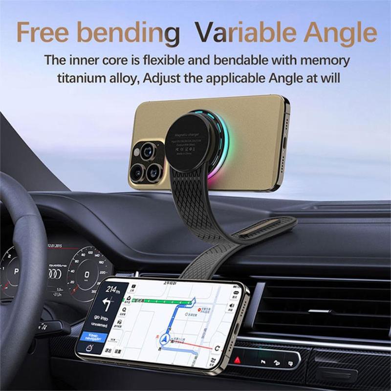 Magnetic Car Charger, Phone Wireless Charging Car Charger Holder with RGB Ambient Light, Dashboard Car Charger for iPhone, Car Accessories