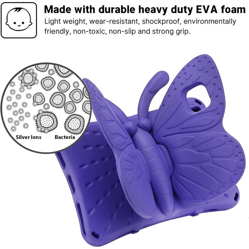 Fire HD 10 Kids Tablet 11th Gen 2021 2023 Case 10.1 Cute Butterfly Kids Pro Case with Stand Light Weight EVA Rugged Shockproof Heavy Duty Kids Friendly Full Cover for Kids Girls (Purple)