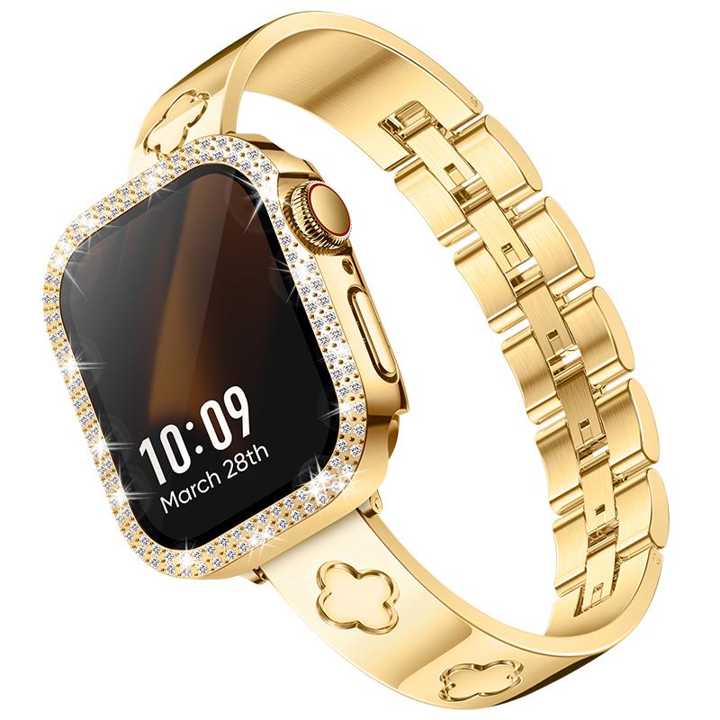 Missair Luxury Band & Protective Case Bling Diamond Compatible with Apple Watch 40mm 41mm 44mm 45mm, Adjustable Stainless Steel Dressy Bracelet Women's Love Series Wearable Accessories