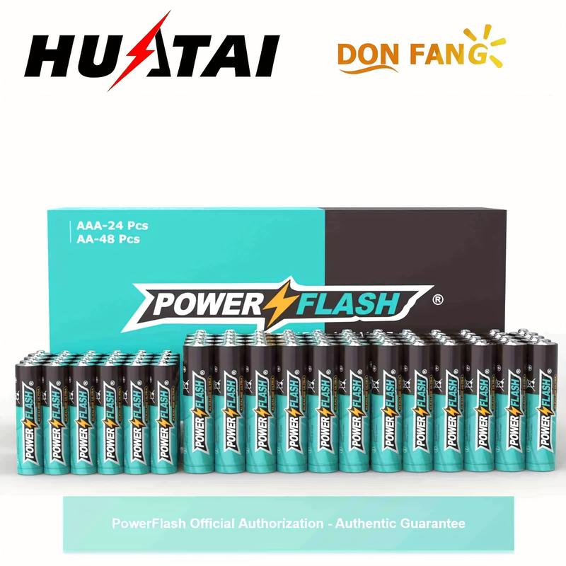 PowerFlash AAA24_AA48 Alkaline Long-Lasting Batteries, Combo Pack, Set Of 24 Pcs AAA And 48 Pcs AA Batteries For Home, Various Household Device, Work