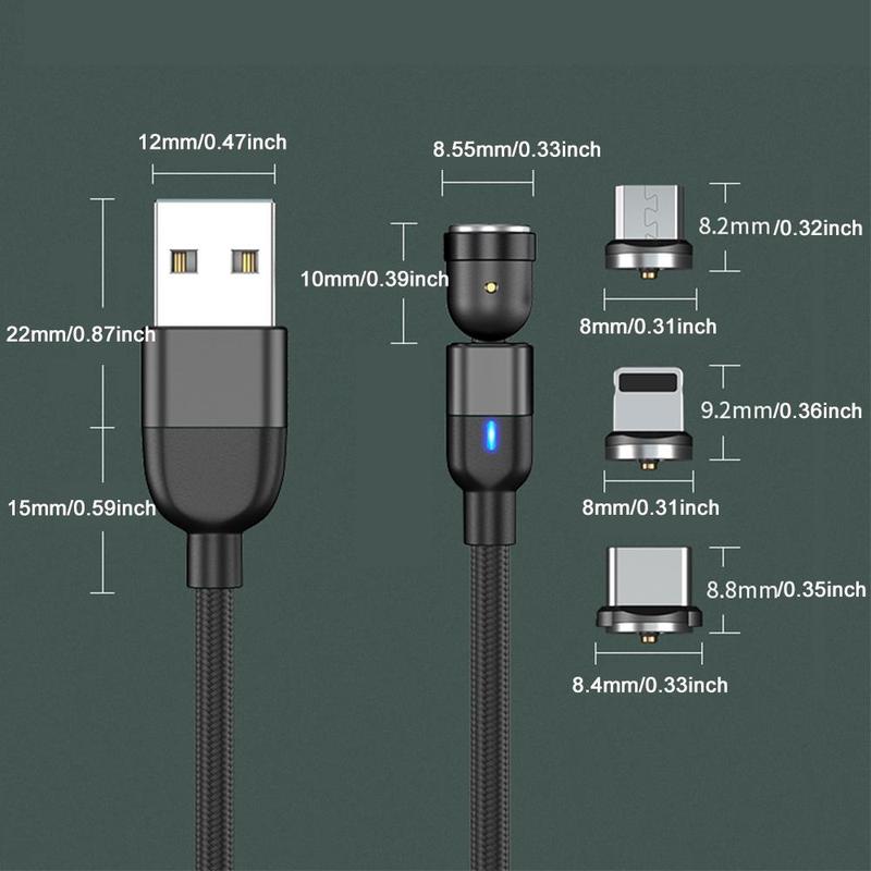 AUFU 3-In-1 Magnetic Data Cable, Multifunctional Rotatable Magnetic Charging Cable, Magnetic Data Cable For Huawei Xiaomi Redmi Samsung