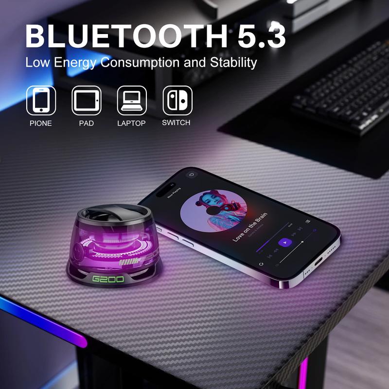 G200 Magnetic Bluetooth Speaker,Portable Phone Stand for iPhone,Game Mode,7H Playtime ,5W Mini Speaker with RGB Night Light for Camping Tents & Desk Home Decor