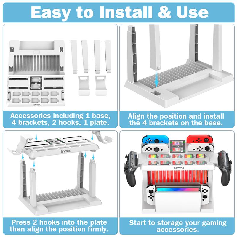 Switch Games Organizer Station with Controller Charger, Charging Dock for Switch & OLED Joycons, Switch Mounts, Brackets & Stands for Games, TV Dock, Pro Controller, Accessories Kit Storage