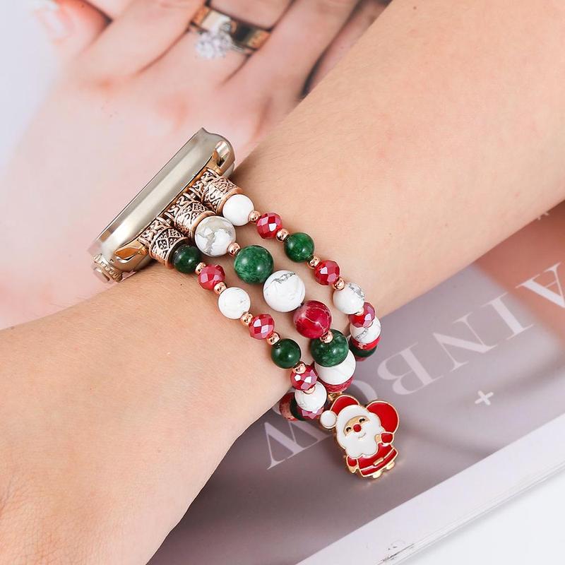 Christmas Themed Watch Band (Band Only), Handmade Stretchy Adjustable Beaded Watch Band, Smart Watch Accessories for Apple Watch Series