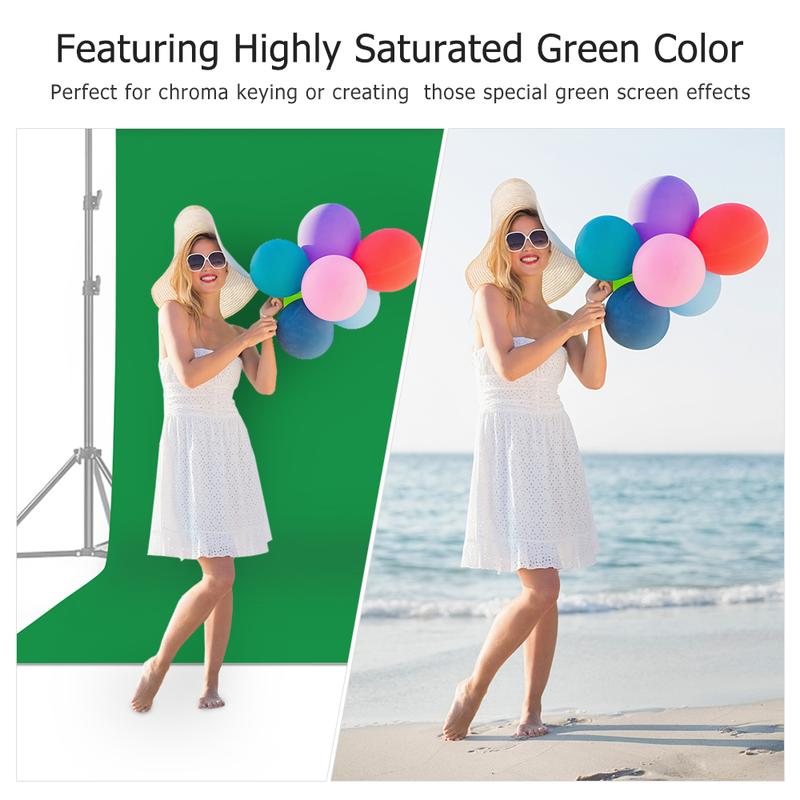 3 * 3m   10 * 10ft Professional Green Screen Backdrop Studio Photography Background Washable Durable Polyester-Cotton Fabric Seamless One-Piece Design for Portrait Product Shooting