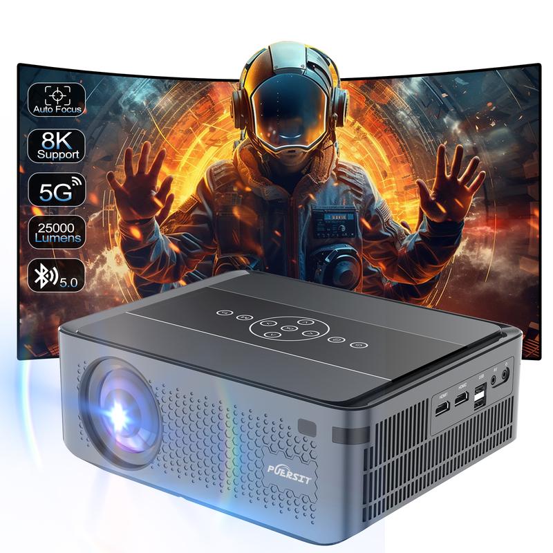 PUERSIT 4k Projector with AI Auto Focus,25,000 Lux Brightness for Outdoor and home Movies with WiFi and Bluetooth,3D Stereo Sound  Video Projector