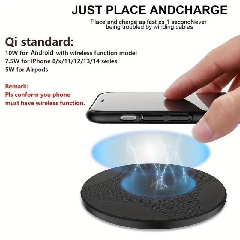 10W Ultra-thin Wireless Charger Pad with Type-C Cable, Desktop Mobile Phone Fast Charging Station Phone Holder for iPhone 15 14 13 12 11 8 XR Samsung Xiaomi Series