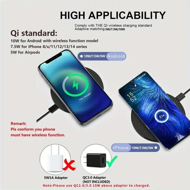 10W Ultra-thin Wireless Charger Pad with Type-C Cable, Desktop Mobile Phone Fast Charging Station Phone Holder for iPhone 15 14 13 12 11 8 XR Samsung Xiaomi Series