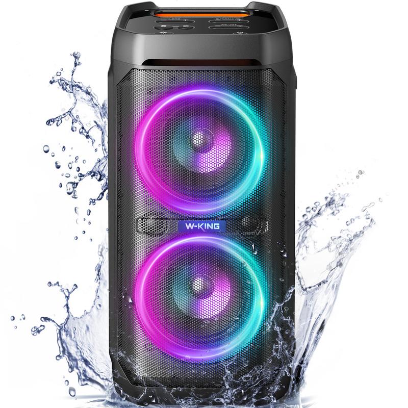 W-KING 100W Bluetooth Speakers V5.3 IPX6 Waterproof Portable Loud Wireless Speaker with Deep Bass 110dB Huge Sound DSP, Karaoke Outdoor Boombox with Lights Mic & Guitar Port Echo USB Port EQ