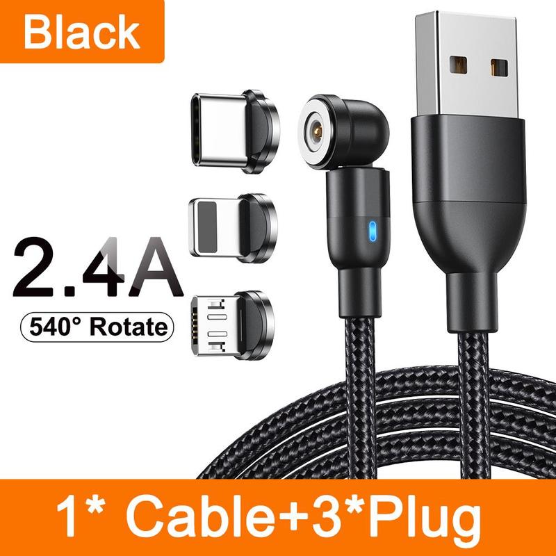 AUFU 3-In-1 Magnetic Data Cable, Multifunctional Rotatable Magnetic Charging Cable, Magnetic Data Cable For Huawei Xiaomi Redmi Samsung