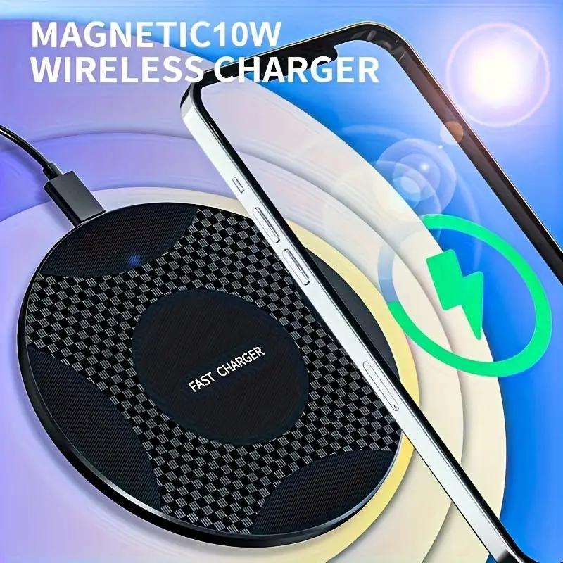 10W Ultra-thin Wireless Charger Pad with Type-C Cable, Desktop Mobile Phone Fast Charging Station Phone Holder for iPhone 15 14 13 12 11 8 XR Samsung Xiaomi Series