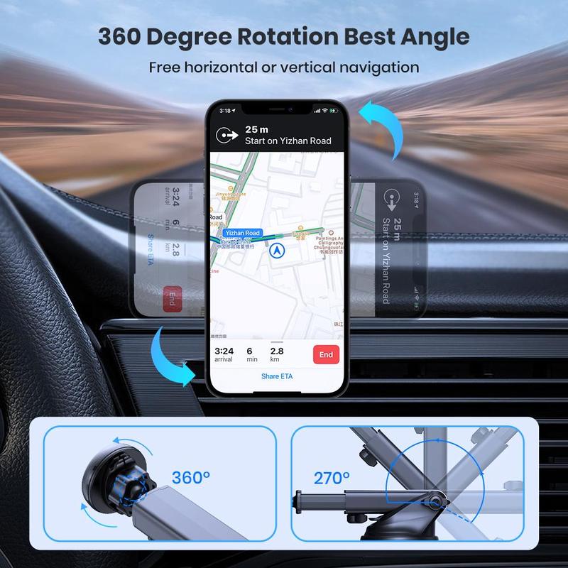 TOPK Magnetic Car Phone Holder, Adjustable Telescopic Arm Car Phone Holder, Dashboard Windshield Phone Holder with Suction Cup for 4-7'' Phones