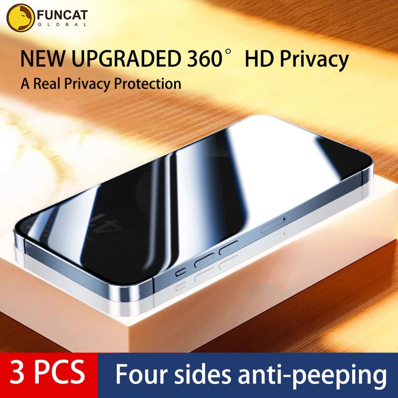 Funcat for iPhone16 15 14 13 12 Series Clear Privacy Protection Phone Film-Dust Free Without Bubbles （3Pack） Protective Film，ElectroplatedLayer, Fingerprint-Proof.