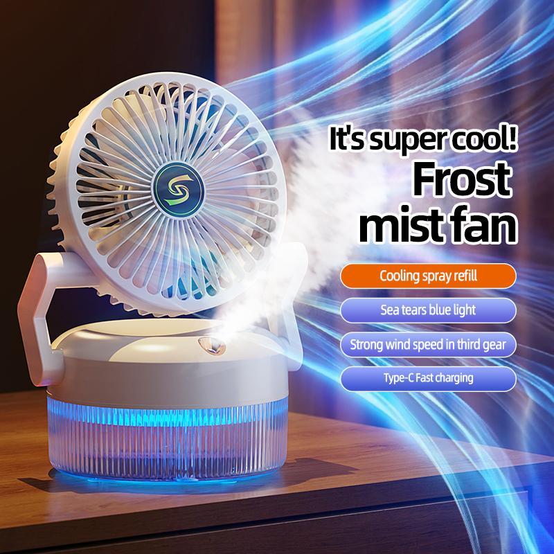 Portable Foldable Air Conditioning Fan for Summer, 3 Speed Fan with Spray Mode, USB Rechargeable Fan with LED Night Light, Small Air Cooler for Outdoor Home Office Desktop